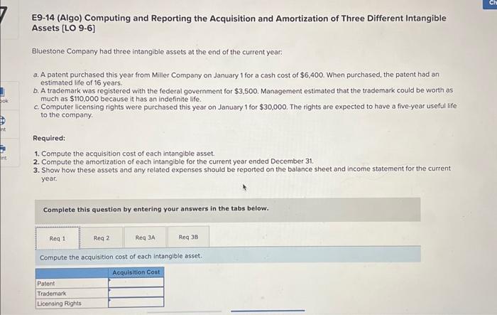 PLEASE HELP MEEE!! E9-14 (Algo) Computing and Reporting the Acquisition and Amortization