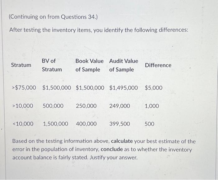  (Continuing on from Questions 34.) After testing the inventory items, you