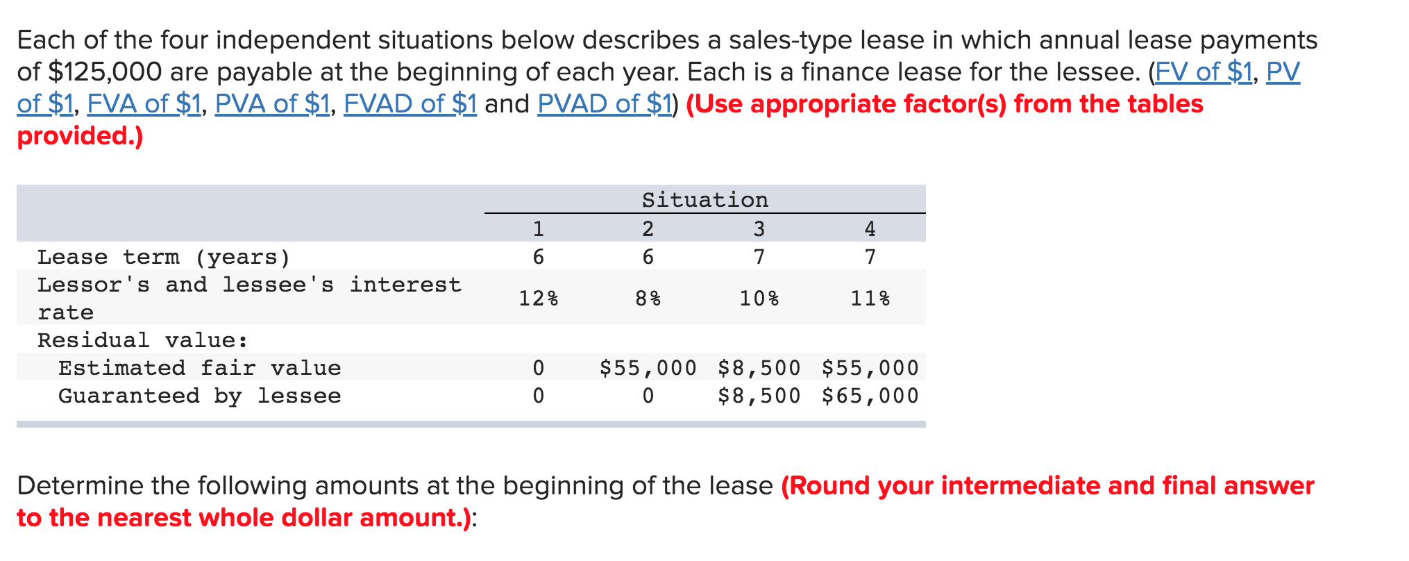 the correct answers Answer is not complete. Situation The lessor's: 1. Lease