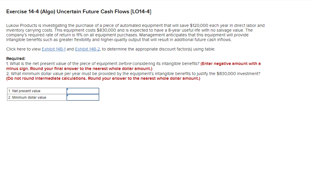 PLEASE answer. I will give a good rate Exercise 14-4 (Algo) Uncertain