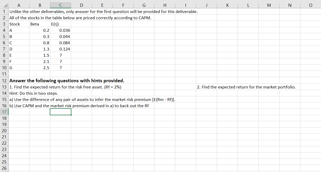 Please use excel to solve and shows the steps. M. o C