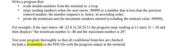In C Language Write a program that: reads double numbers from