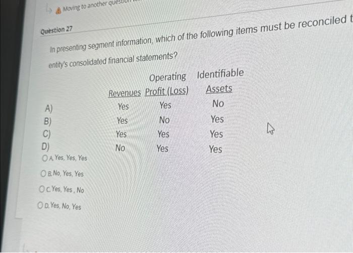 A Moving to another que Question 27 in presenting segment information,