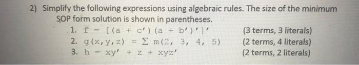  Simplify the following expressions using algebraic rules. The size of the