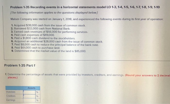  Problem 1-35 Recording events in a horizontal statements model LO 1-3,