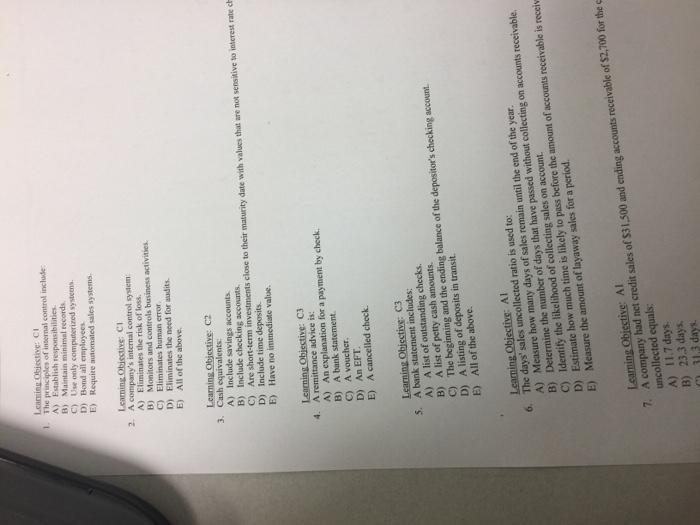  Leaming Objestive: ci The principles of internal control include A) Establish