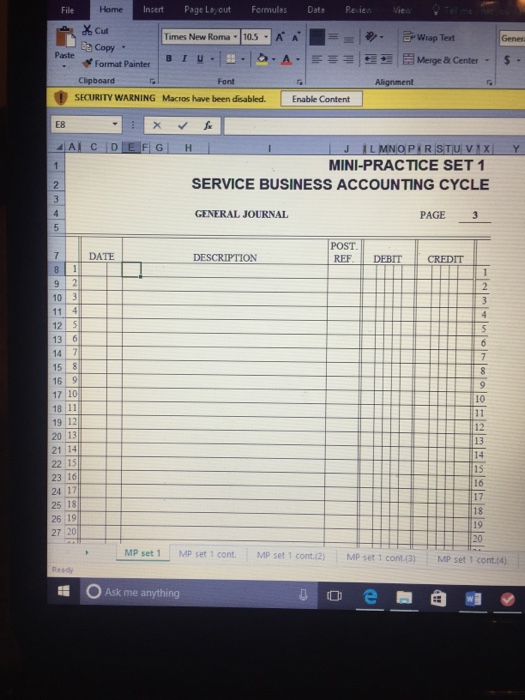  Mini Practice Set 1 Principals in Accounting.. I need help please.