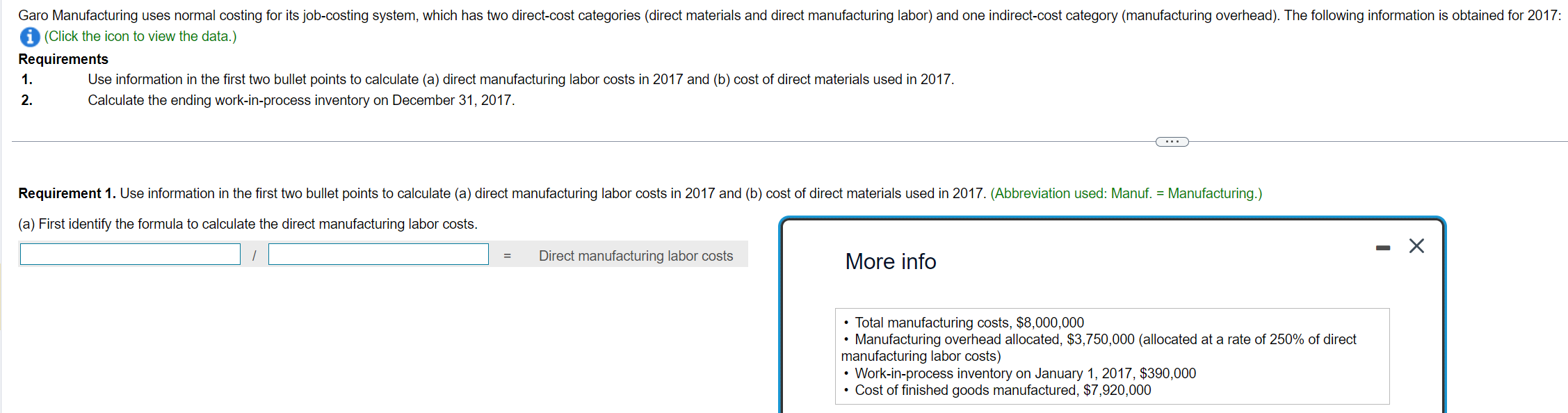 (i) (Click the icon to view the data.) Requirements 1. Use