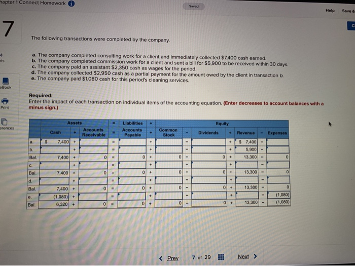  hapter 1 Connect Homework Help Save & 7 The following transactions