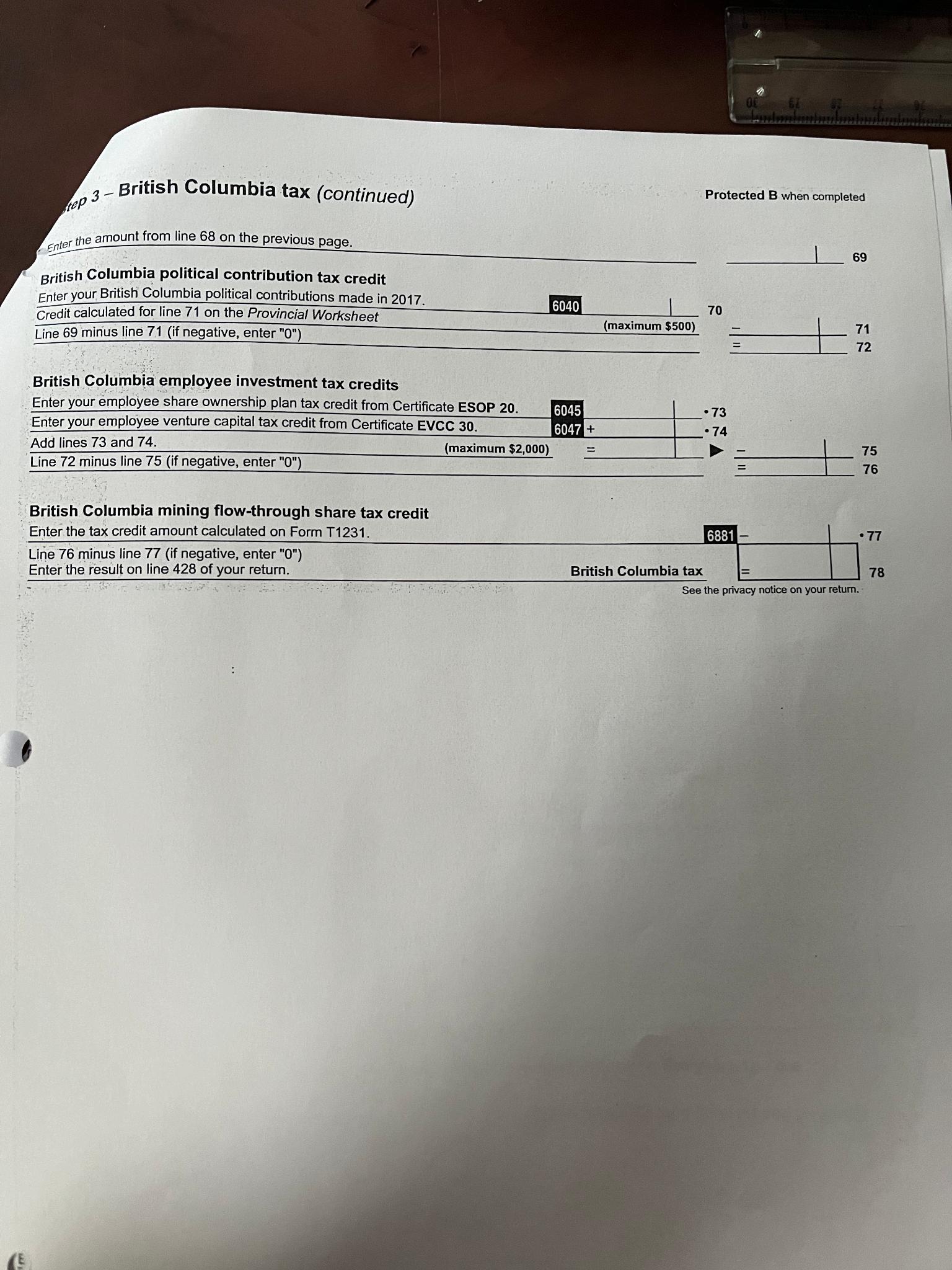  1.23- British Columbia tax (continued) Protected B when completed Enter the