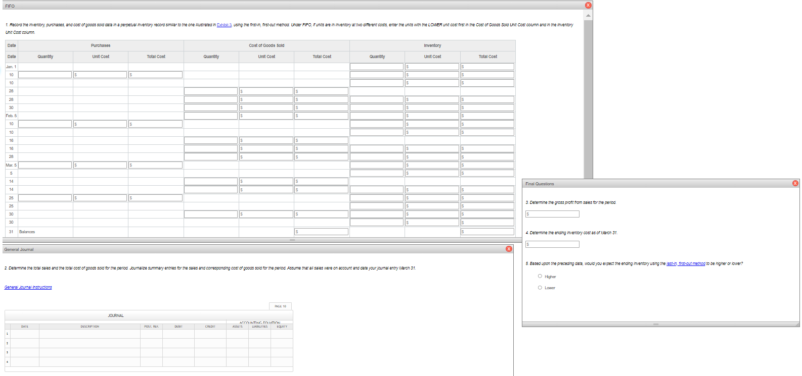 Midnight Supplies and data on purchases and sales for a three-month period