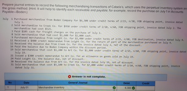  I need help preparing a journal entry for the merchandising transactions