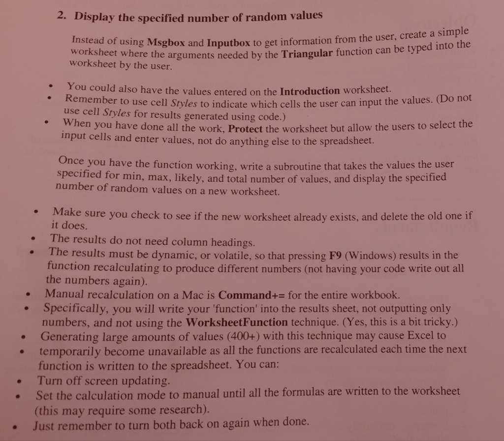 Need help writing the VBA code for the following: 2. Display the