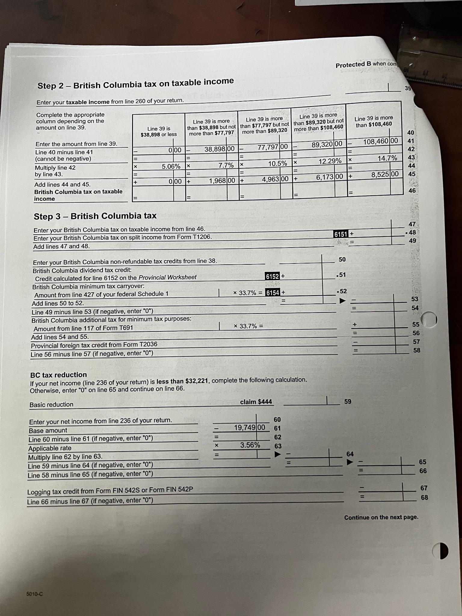 Protected B when com Step 2- British Columbia tax on taxable