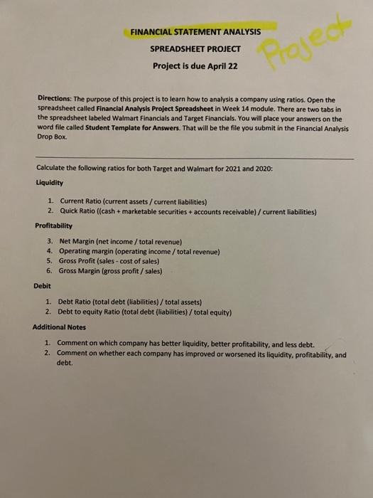 and Target Financials. You will place your answers on the word file