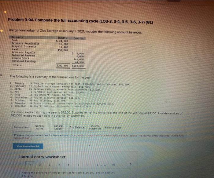  Problem 3-9A Complete the full accounting cycle (LO3-3, 3-4, 3-5, 3-6,