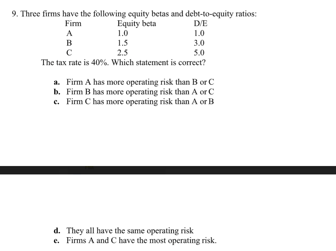 correct answer is E, please show work why 9. Three firms have