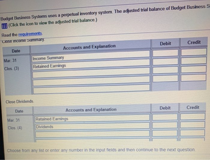 Business Systems uses a perpetual inventory system. The adjusted trial balance of