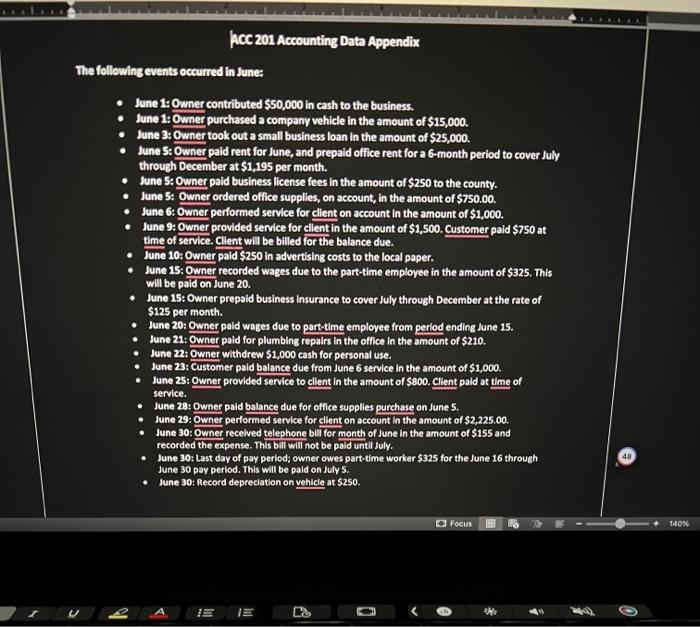 Using the events occured in june from the accountinf data, complete the
