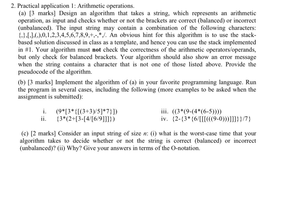  Practical application 1: Arithmetic operations. (a) marks] Design an algorithm that