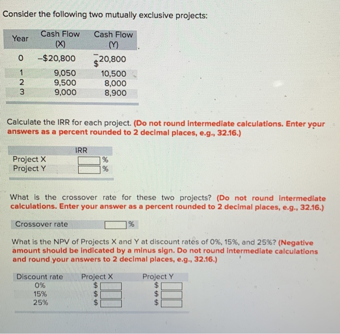  Consider the following two mutually exclusive projects: Year Cash Flow (X)