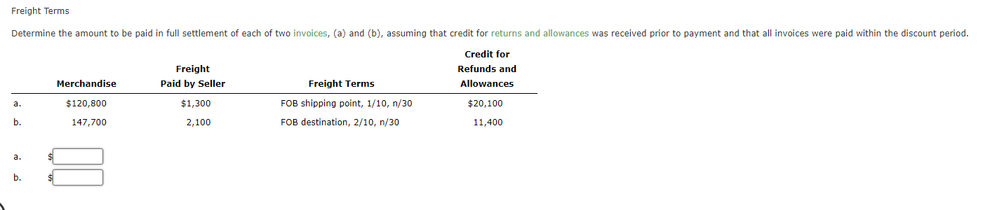  Freight Terms a. b