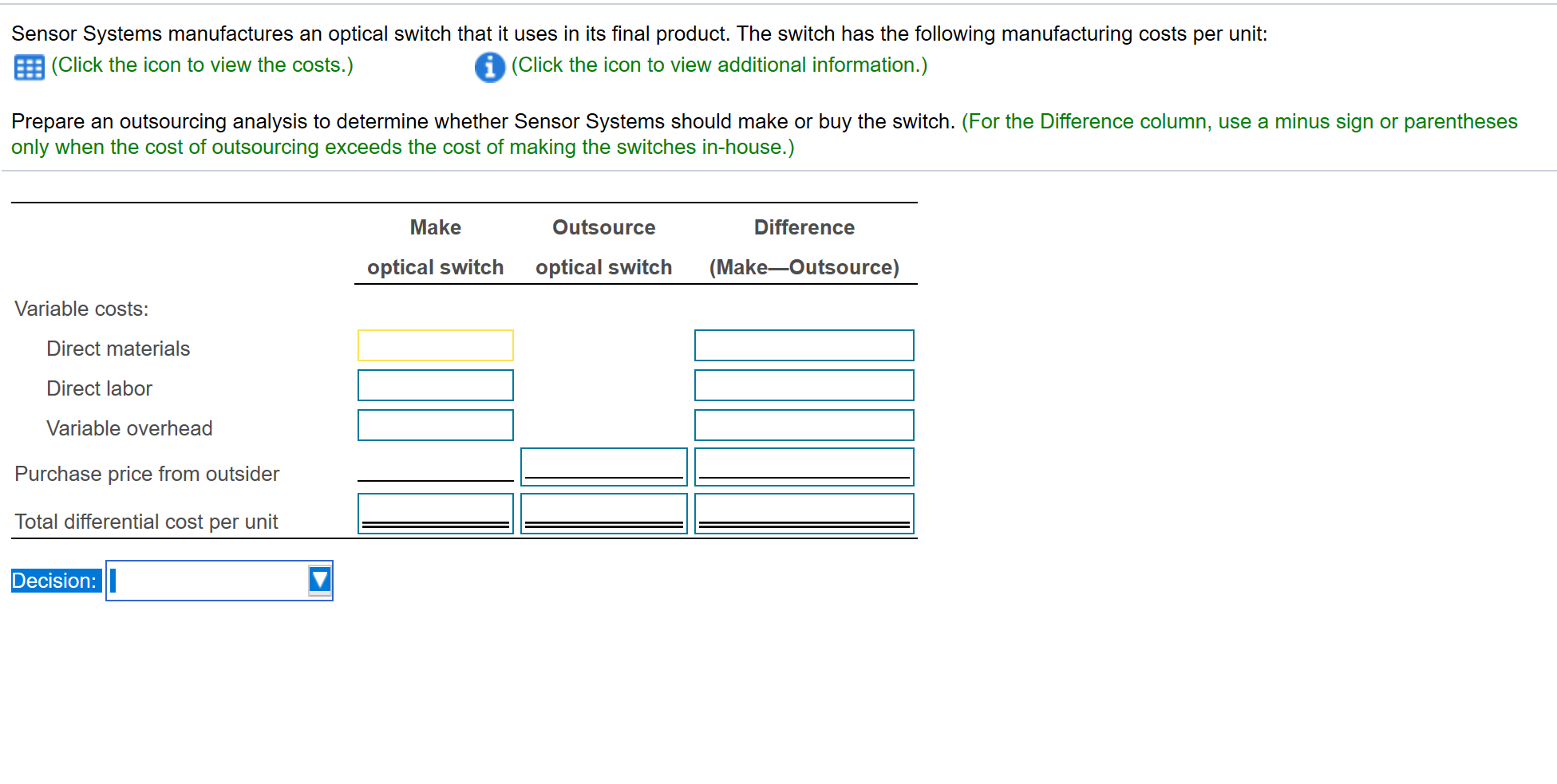 Sensor Systems manufactures an optical switch that it uses in its final