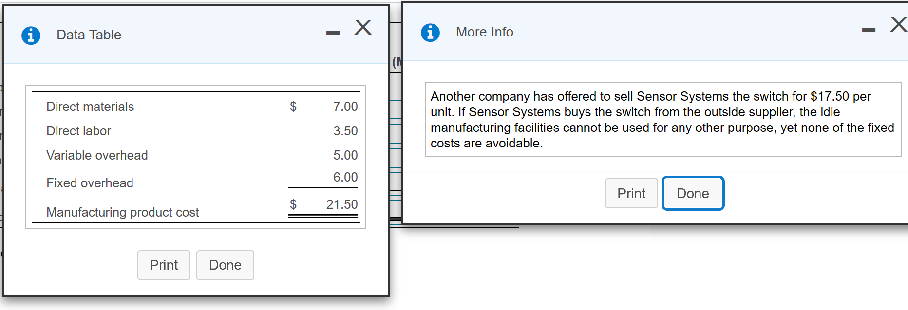 product. The switch has the following manufacturing costs per unit: Prepare an