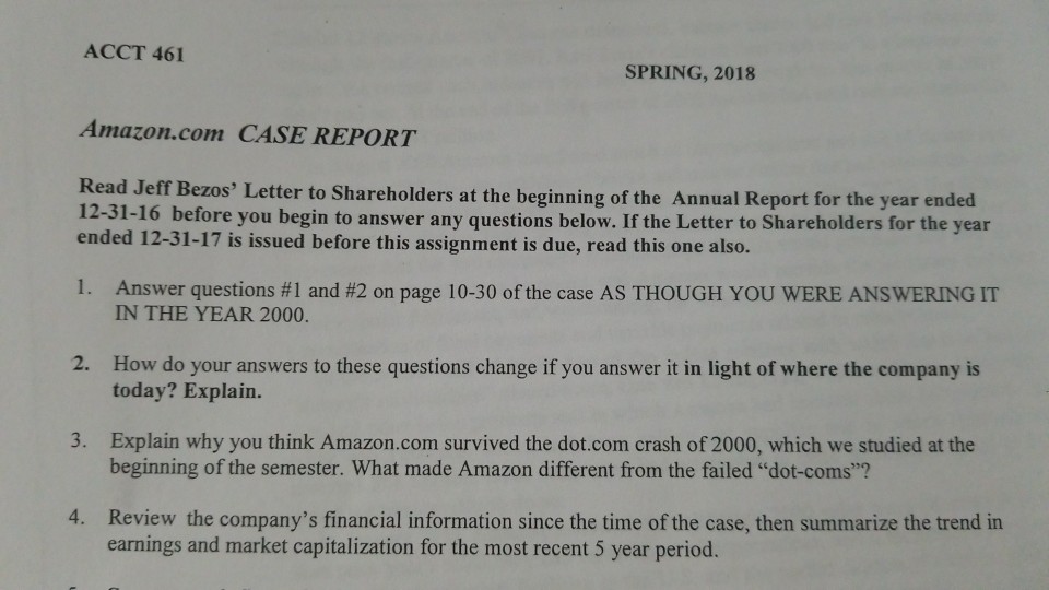 please answer question 3 and 4 only. ACCT 461 SPRING, 2018