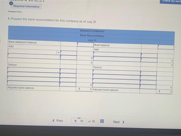 Problem 8-4A Preparing a bank reconciliation and recording adjustments LO P3 [The