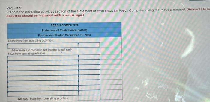 the statement of cash flows for Peach Computer using the indirect method.