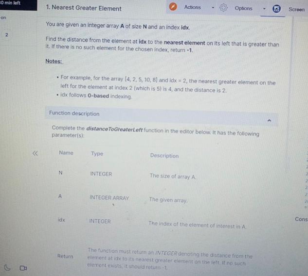 Nearest Greater Element Actions Optons Screen You are given an integer