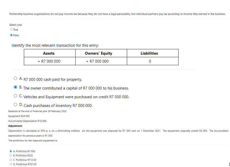 Select one: True False Identify the most relevant transaction for this