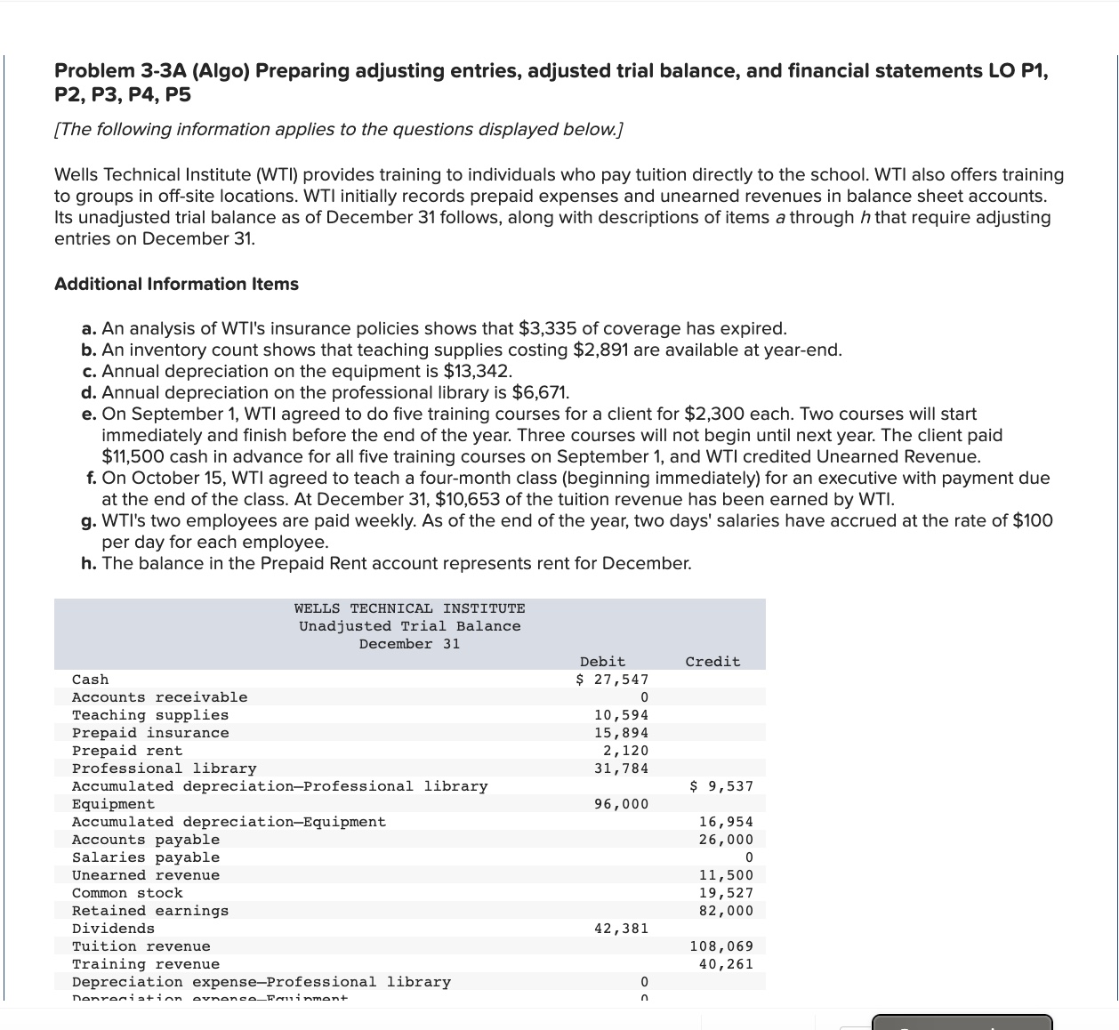 Problem 3-3A (Algo) Preparing adjusting entries, adjusted trial balance, and financial statements