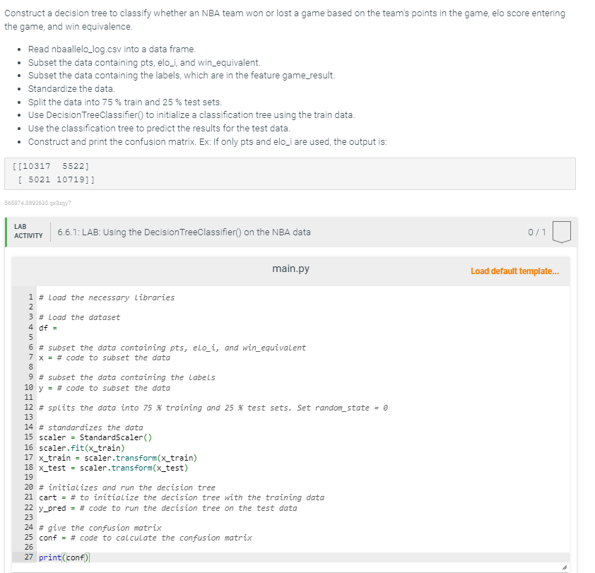  Construct a decision tree to classify whether an NBA team won