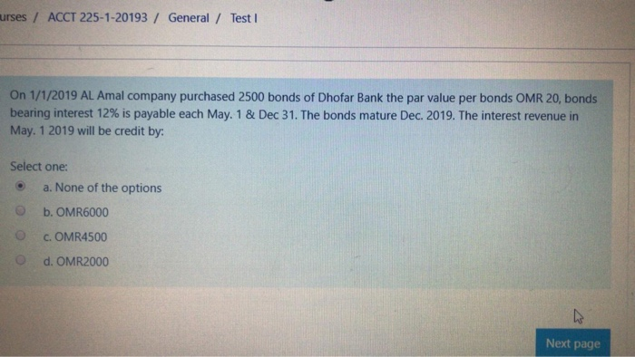  urses / ACCT 225-1-20193 / General / Test I On 1/1/2019