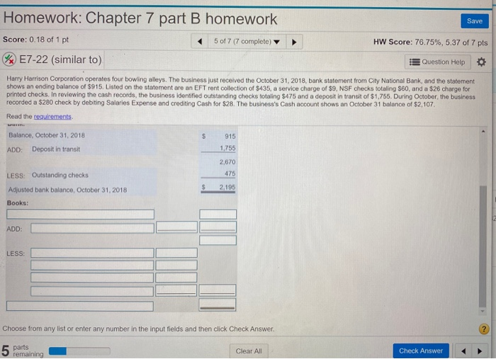 homework Score: 0.18 of 1 pt 5 of 7 (7 complete) %E7-22