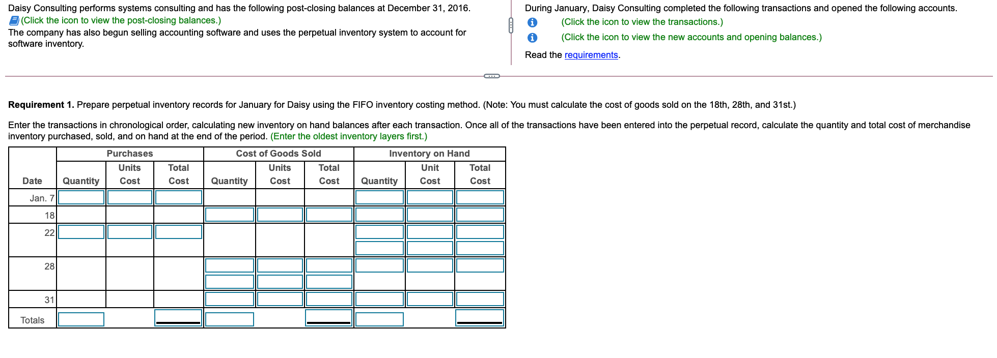 Daisy Consulting performs systems consulting and has the following post-closing balances at