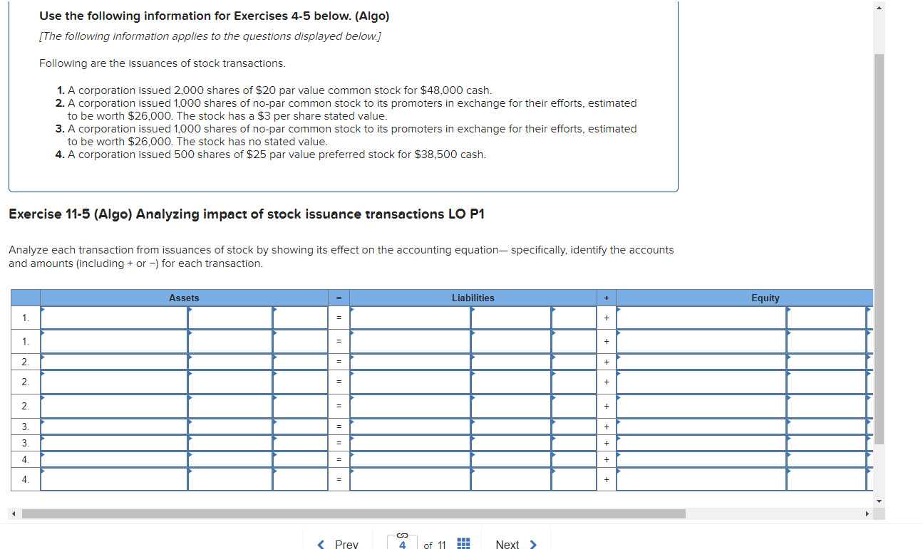  Use the following information for Exercises 4-5 below. (Algo) [The following