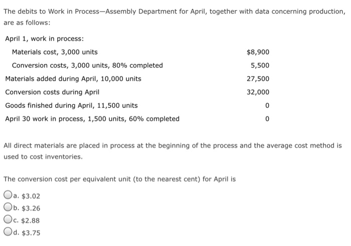  1) 2) 3) 4) 5) The debits to Work in Process-Assembly