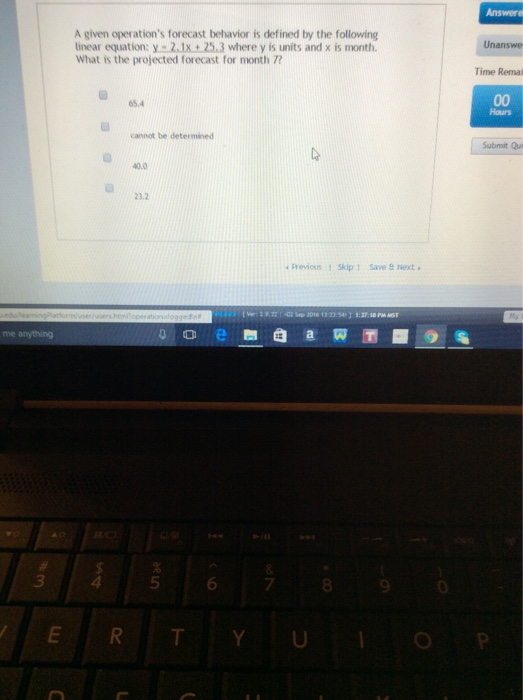  Given operation's forecast behavior is defined by the following linear equation: