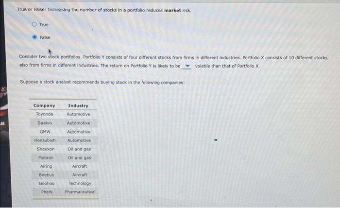 measured as the standard deviation of a stock portfolio's return, and the
