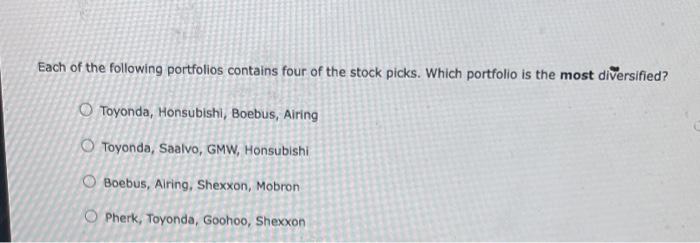number of different stocks in the portfolio for a hypothetical stock market.