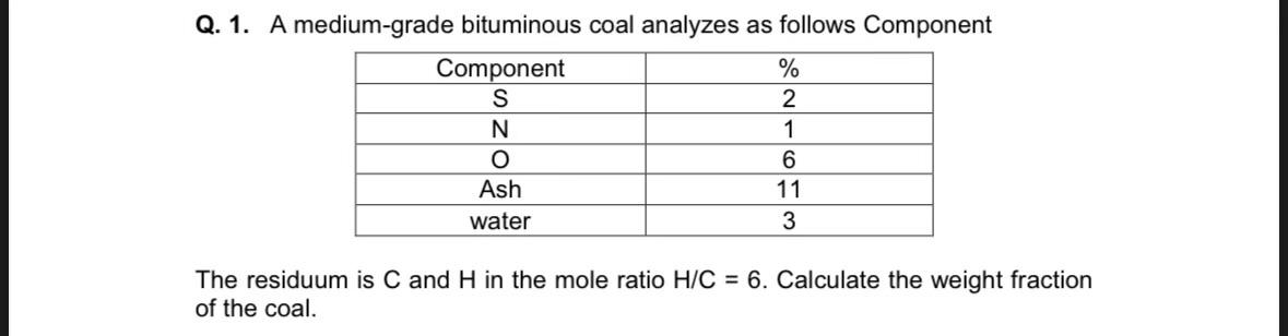 by assuming the correct value for C,H Q. 1. A medium-grade bituminous