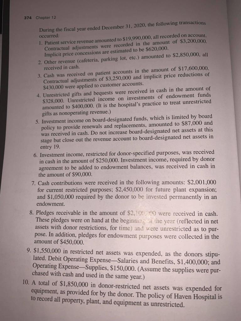 of January 1, 2020, the trial balance for Haven Hospital was as