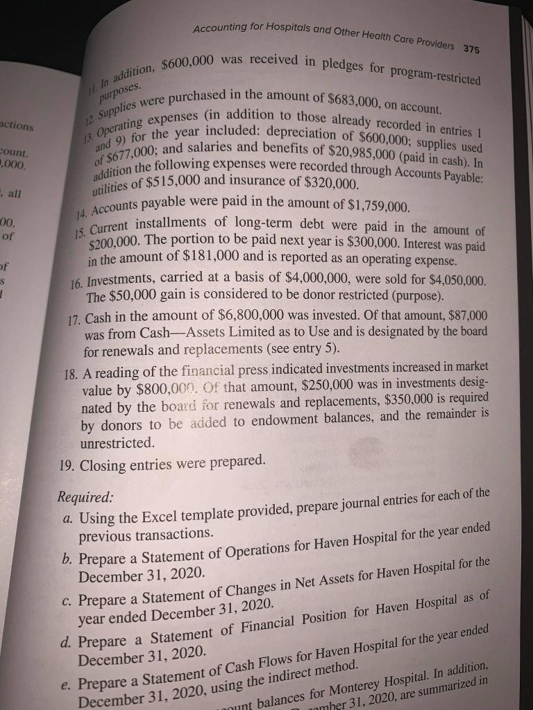follows have been entered into the Excel template provided): Patient Accounts Receivable