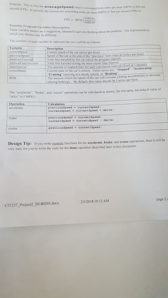 C++ program which simulates the speed of a car distance traveled over