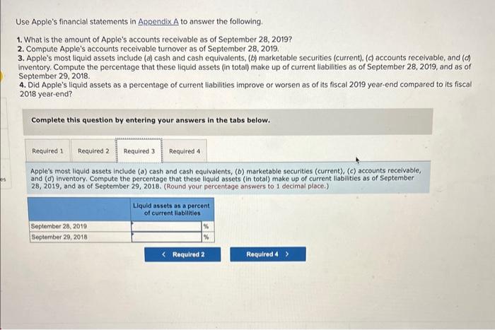 28, 2019? 2. Compute Apple's accounts receivable turnover as of September 28,