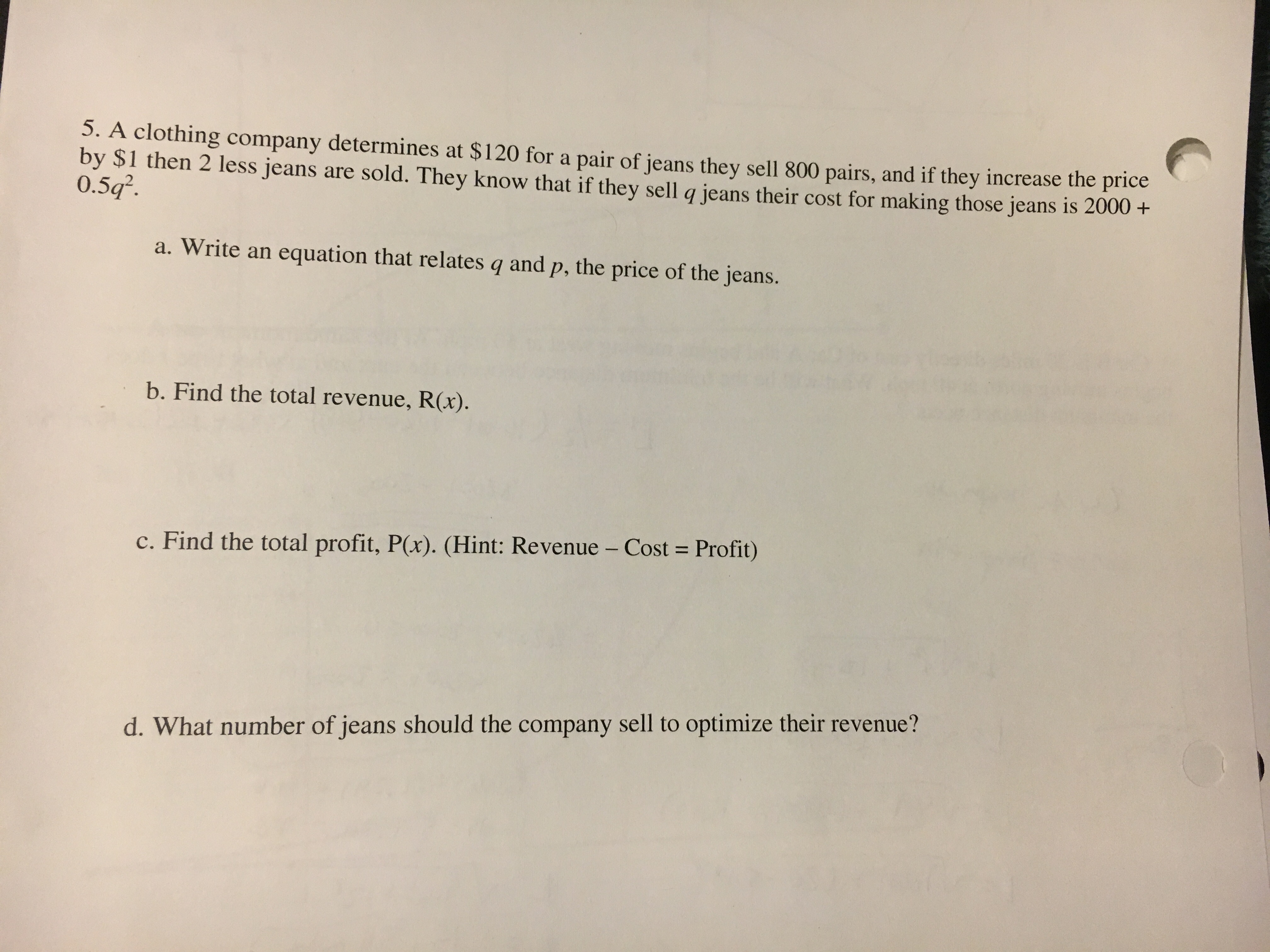 Any insight on this problem would be much appreciated! A clothing