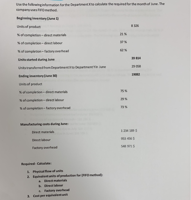 i need help solving this problem Use the following information for the